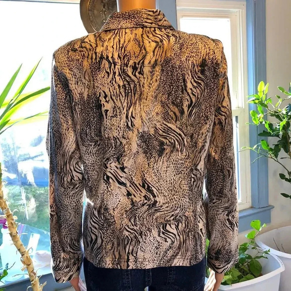 Vintage Y2K Cynthia Max Leopard print Women Denim Button Up Jacket size L - Picture 2 of 9